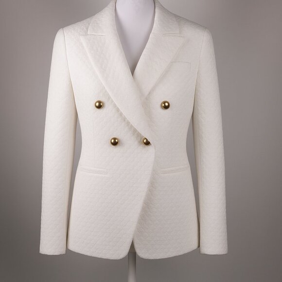 🕊️ Bagatelle Collection White Textured Double-Breasted Blazer — Elegant & Luxe - Picture 5 of 8